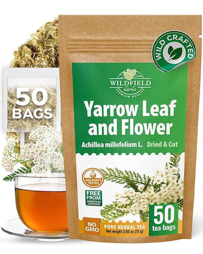 50 Bags Yarrow Herb Dried Yarrow Leaf & Flower Herbal Tea (Achillea Millefolium Tea) - 50 Count 1.5g Bags Herb Tea Milenrama Hojas