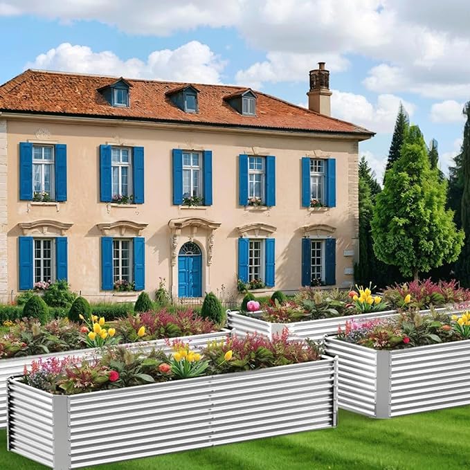 4 Pack Tall Corrugated Galvanized Steel Raised Garden Bed Outdoor, Metal Above Ground Garden Bed for Vegetables and Flowers, Rectangle Raised Beds for Gardening-4x2FT