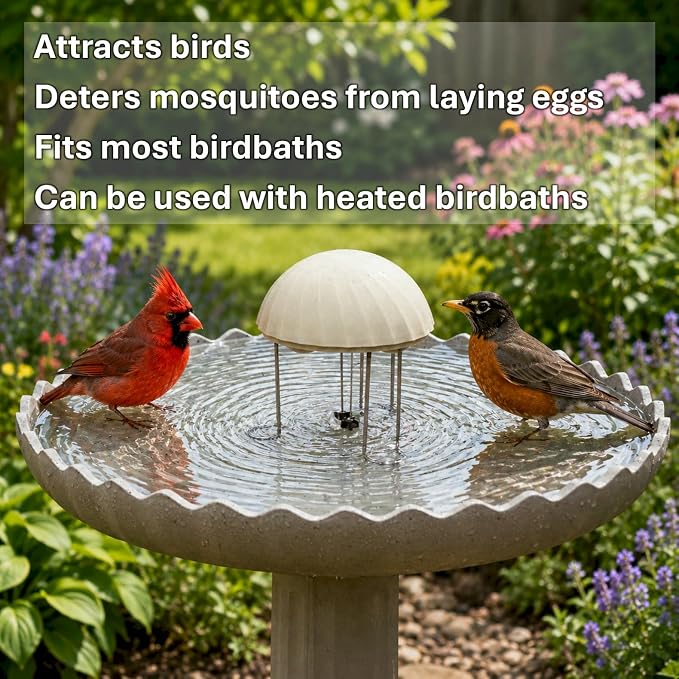 Farm Innovators Birdbath Water Rippler Agitator Attracts Birds and Deters Mosquitoes from Laying Eggs, Model WR-25 | Creates Continuous Water Movement to Attract Backyard Birds