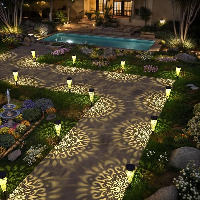 gardencave 6 Pack Solar Lights Outdoor Garden Decorative Mandala Solar Pathway Lights Waterproof Plastic Outside Solar Path Landscape Lights Gardening Gifts for Women Mom Backyard Walkway Yard Decor