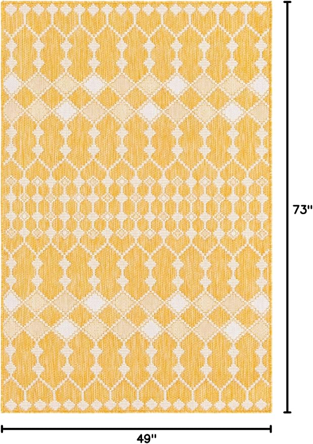 Unique Loom Outdoor Trellis Collection Area Rug - Traliccio (4' 1" x 6' 1" Rectangle, Yellow/ Ivory)