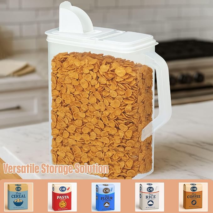 Buddeez Bulk Food Storage Container - 8 Quart All Purpose Clear & Large Pantry and Kitchen Organization and Storage - Cereal, Bird Seeds, Flour, Sugar, Rice Dispenser, EZ Grip Handle (White Lid)