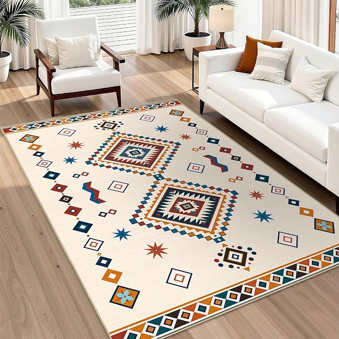 Moroccan 3x5 Area Rug for Bedroom Boho Geometric Western Tribal Rug Soft Southwestern Washable Rugs Non Slip Low Pile Carpet for Nursery Home Office