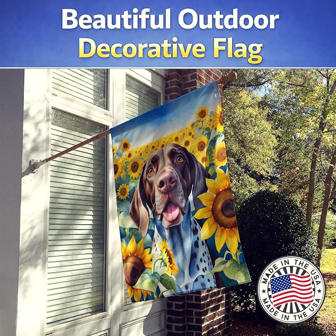 Caroline's Treasures DAC6085CHF German Shorthaired Pointer in Sunflowers House Flag Large Porch Sleeve Pole Decorative Outside Yard Banner Artwork Wall Hanging, Polyester, House Size, Multicolor