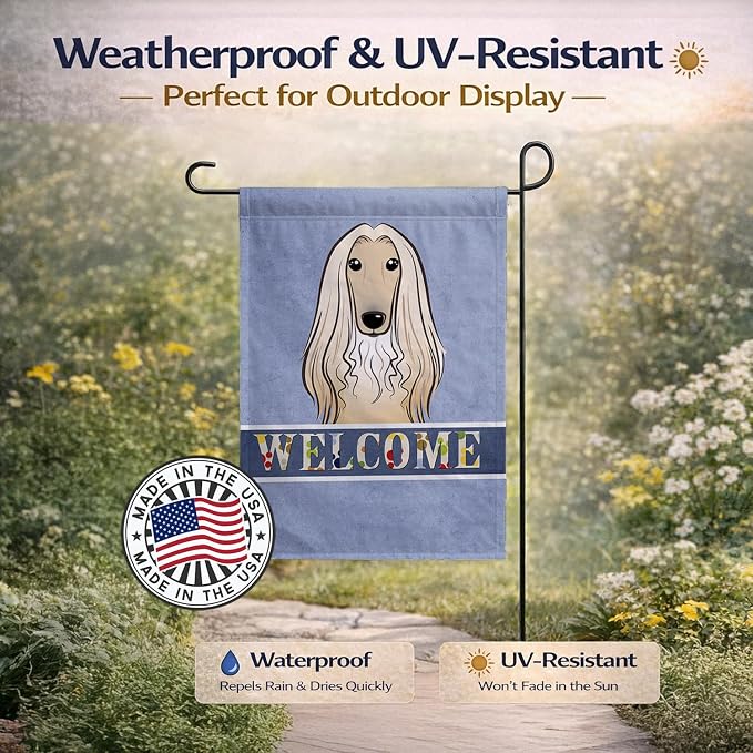 Caroline's Treasures BB1430GF Afghan Hound Welcome Garden Flag, Blue Mailbox Flag Decorative Yard Flag Banner Outside Patio Artwork Yard Flower Beds, Garden Size, Multicolor