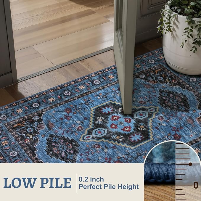 Tangsoo Vintage 2x5 Washable Runner Rug for Hallways, Non Slip Runner Rugs | Oriental Soft Low Pile 2x5 Rug Runner, Boho Print Distressed Carpet Runners for Entryway Bedroom Kitchen Bathroom Living Room