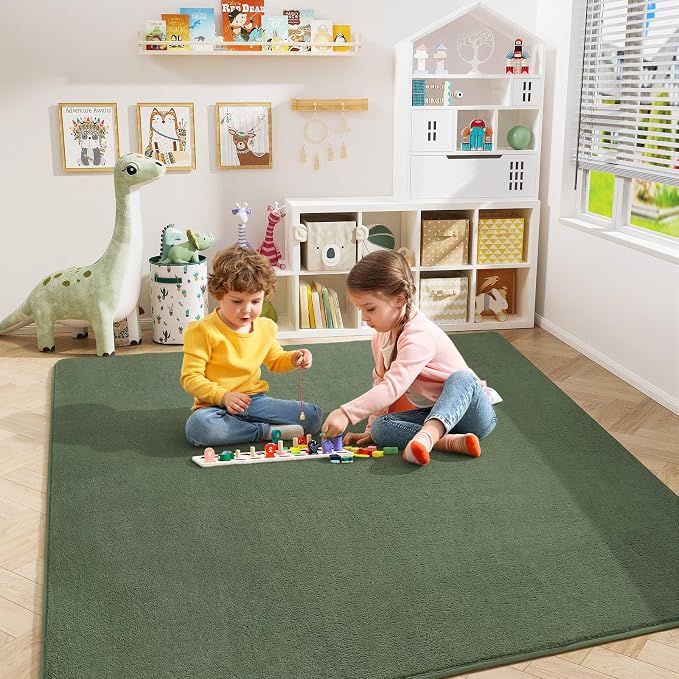 Amearea 5x5 Square Area Rugs for Bedroom Living Room, Sage Green Fluffy Rug | Thickened Memory Foam Rug, Indoor Washable Rugs Non Slip Minimalist Carpet for Kids Boys Girls Dorm Nursery Room Decor