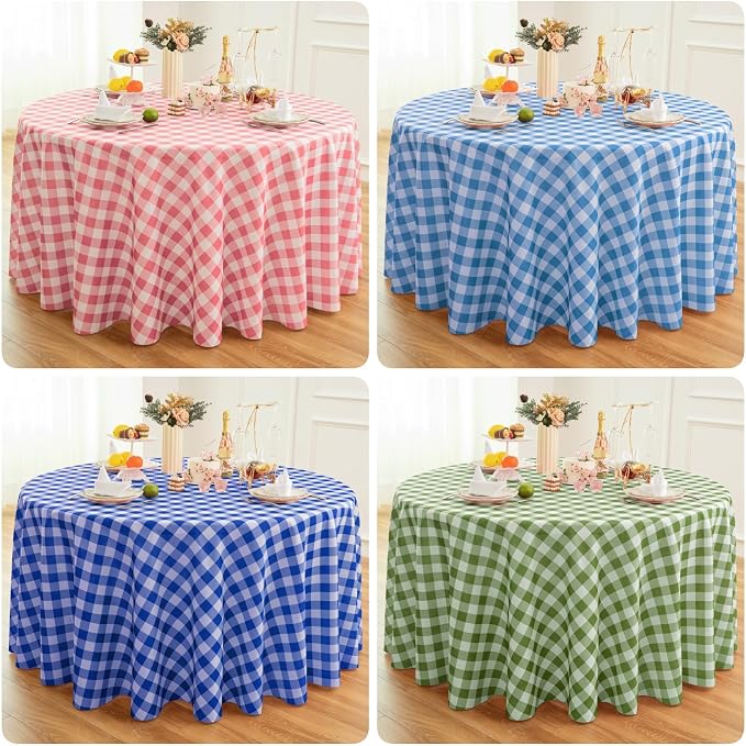Waterproof Plaid Tablecloth Fabric - Round 58 Inch Classic Gingham Checker Table Cloth for Indoor/Outdoor Use - Buffalo Table Cover for Picnics, BBQs, and Parties