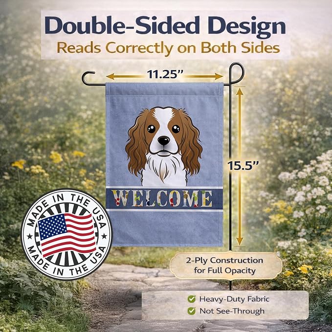 Caroline's Treasures BB1410GF Cavalier Spaniel Welcome Garden Flag, Blue Mailbox Flag Decorative Yard Flag Banner Outside Patio Artwork Yard Flower Beds, Garden Size, Multicolor