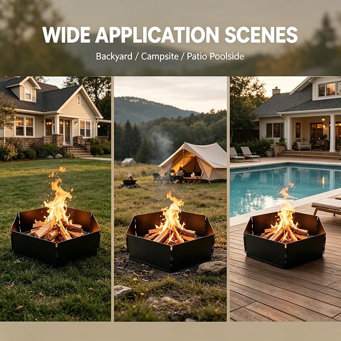 31 Inch Foldable Smokeless Fire Pit Ring, Heavy Duty Steel Fire Ring Liner Insert for Outdoor DIY Campfire Above or In-Ground, Anti-Rust Firepit for Backyard Camping Patio Bonfire