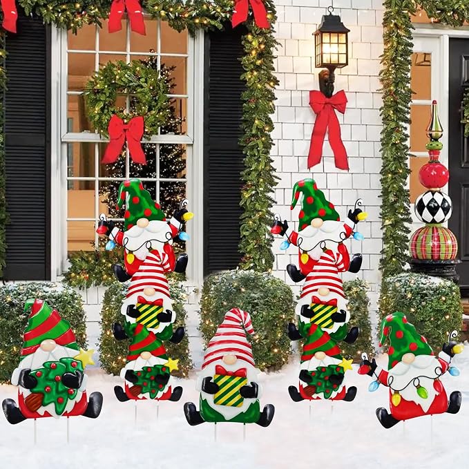 3 Pack Metal Christmas Yard Signs Decor for Multiple Stacked, Christmas Yard Stakes with Gnomes Fall Yard Decor for Outside Garden Yard Lawn Porch