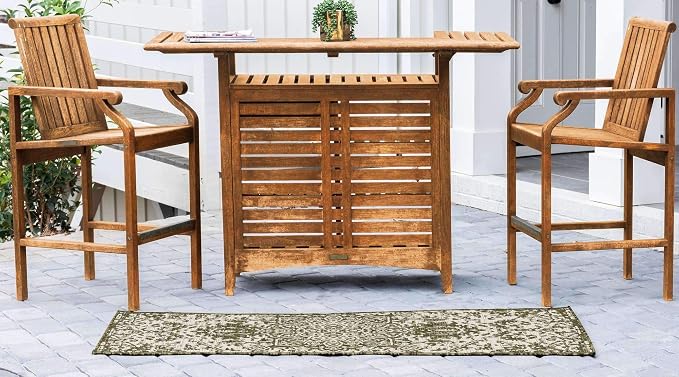 Unique Loom Jill Zarin Outdoor Collection Area Rug - Dubai (2' x 6' 1' Runner, Green/ Ivory)