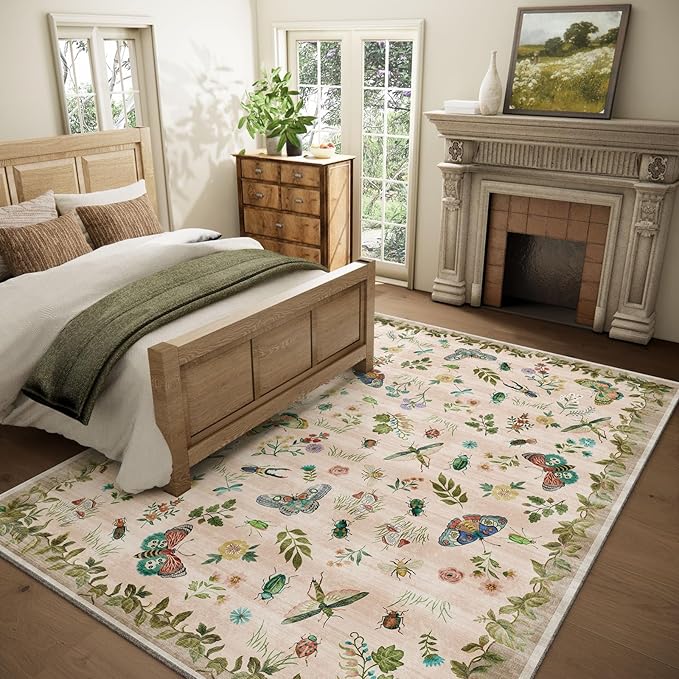 Machine Washable Rugs for Living Room: 6x9 Area Rugs Bedroom Rug Stain Resistant Non Slip Low Pile Soft Lightweight Carpet for Kitchen Dining Room Nursery Kids Room Home Office Farmhouse