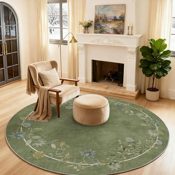 4ft Round Bedroom Rug Washable: Living Room Rug Stain Resistant Non Slip Low Pile Small Area Rugs for Bedroom Kitchen Entryway Living Room Bedside Office Dorm Kids Room Entrance Nursery Home Office