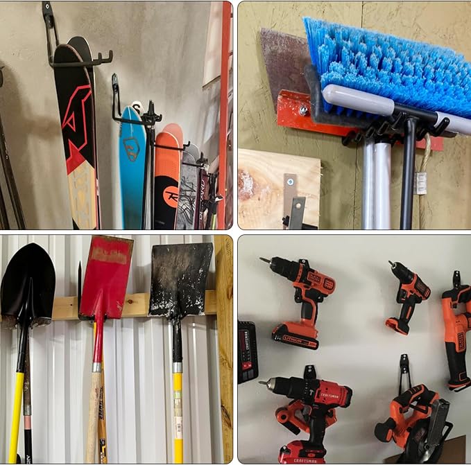 3-H Garage Wall Hooks 46 Pack,Garage Hooks Heavy Duty,Garage Storage Hooks for Hanging and Organizing Garden,Lawn,Yard Tools,Chairs,Ladders,Weed Eater,Shovel,Blower(Black)