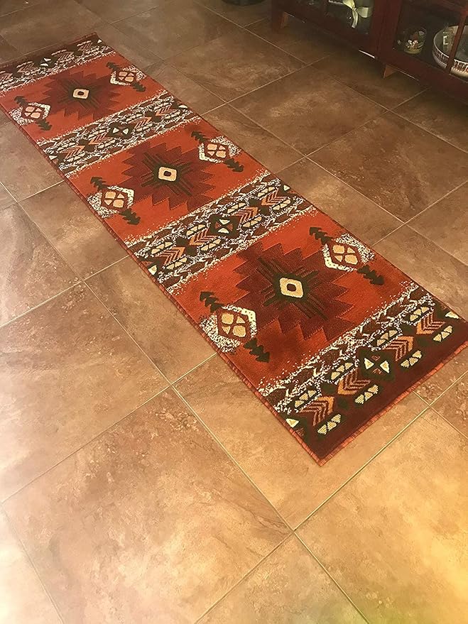 YHSF Southwest Native American Area Rug – Thick, Soft, Durable & Easy to Maintenance Tribal Design Boho Rug– Ideal for Bedroom, Living Room & Hallway - Rust, 2 Feet x 7 Feet