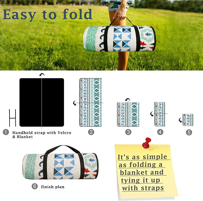 SAMSIER Large Outdoor Picnic Blankets Waterproof Foldable, Beach Blanket Sandproof Portable, Picnic Mat Washable for Camping (80"×80", Thickened)