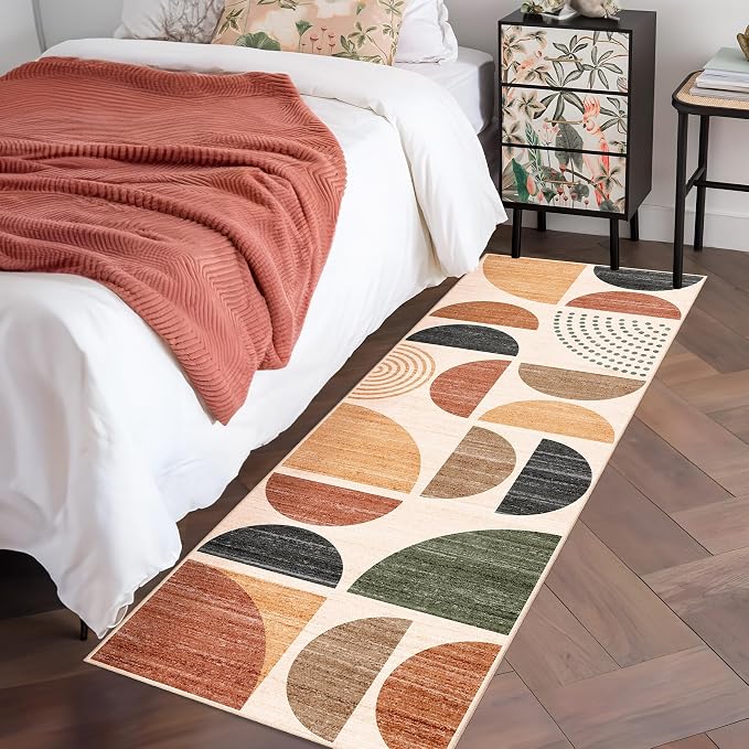 Boho Runner Rug Washable,2x6 Area Rugs Non Slip Modern Abstract | Long Throw Carpet for Hallways Kitchen Bathroom Bedroom Entryway Bedside Laundry Soft Low Pile Indoor Bohemian Terracotta