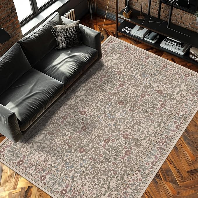 4x6 Area Rug for Bedroom Beside Rug, Laundry Room, Entryway, Kitchen, Washable Non-Slip Low Pile Ultra Soft Stain Resistant Carpet (Moss)