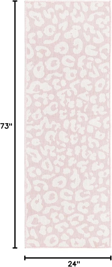 Unique Loom Outdoor Safari Collection Area Rug - Leopard (2' x 6' 1" Runner, Pink Ivory/ Ivory)