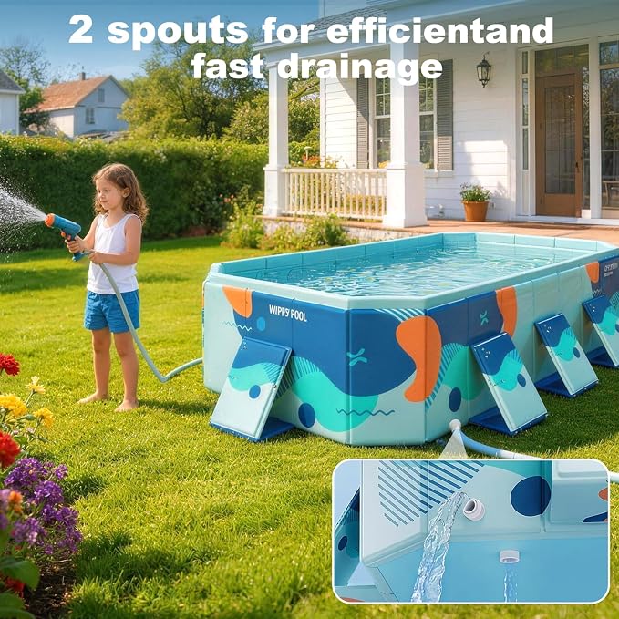 Large Foldable Family Swimming Pool for Kids & Dogs, 115" L x 65" W x 21.5" D Hard Plastic Square Pool with Reinforced Sidewalls and Easy Setup for Backyard