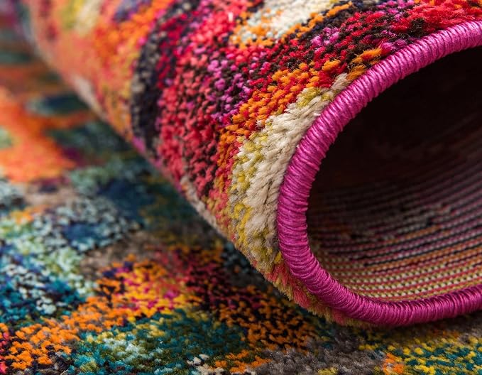 Unique Loom Jardin Collection Colorful, Vibrant, Abstract, Modern Area Rug (4' 0 x 4' 0 Square, Multi/Blue)