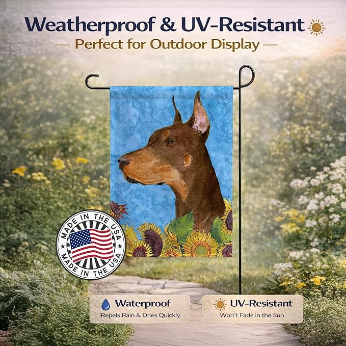 Caroline's Treasures SS4237GF Doberman in Summer Flowers Garden Flag Mailbox Flag Decorative Yard Flag Banner Outside Patio Artwork Yard Flower Beds, Garden Size, Multicolor