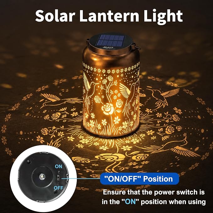 JEJOT Hummingbird Solar Lanterns Outdoor Waterproof, Mothers Day Gifts, Birthday Gifts for Women Mom Grandma,Metal Hanging Solar Lantern for Yard,Garden,Porch Landscape Deconrations-2 Pack