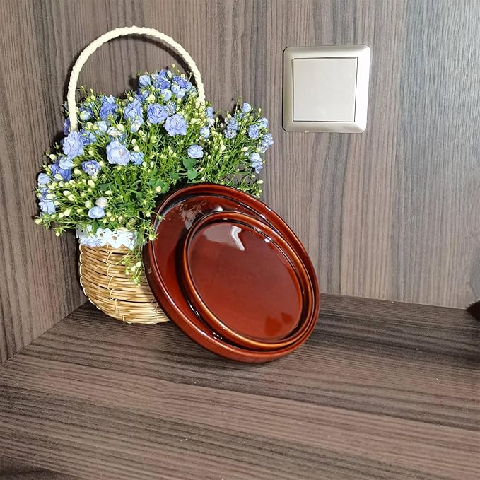 Ceramic Plant Saucer 7 Inch, 2 Pack Round Plant Trays for Indoors/Outdoors, Flower Pot Saucers for Holding Water Drips and Soil, Ceramic Drainage Tray for Plant Pot (Reactive Glaze Brown)