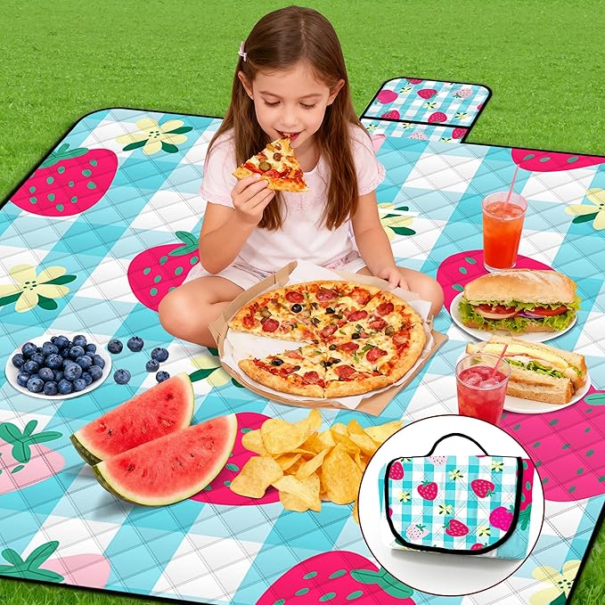 Extra Large Picnic Blanket Waterproof,80"x 80"Foldable Machine Washable Beach Blankets,Outdoor Blanket for 6-8 Adults,Picnic Mat Suitable for Indoor Crawling,Park Beach,Camping,Hiking,Travel (Blue）