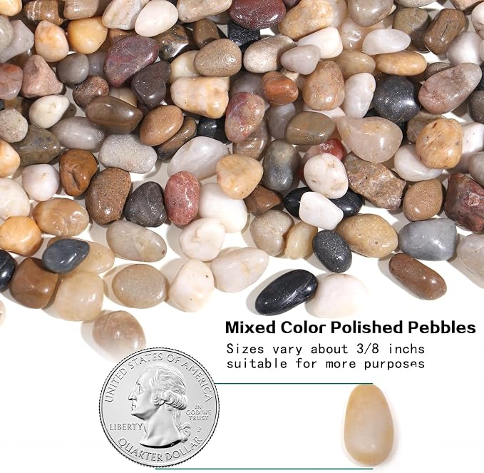 Calofulston 15lb Pebbles, 3/8 Inch Small Pebbles for Indoor Plants, Aquariums, Bamboo, Succulent, Vase, Outdoor Landscaping, Decorative Polished Plant Rocks for Pots Indoor, Mixed Color