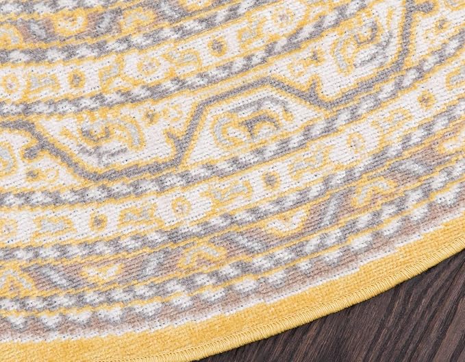 Unique Loom Williamsburg Collection Traditional Border with Dotted Center Area Rug, Round 8' 0" x 8' 0", Yellow/Beige