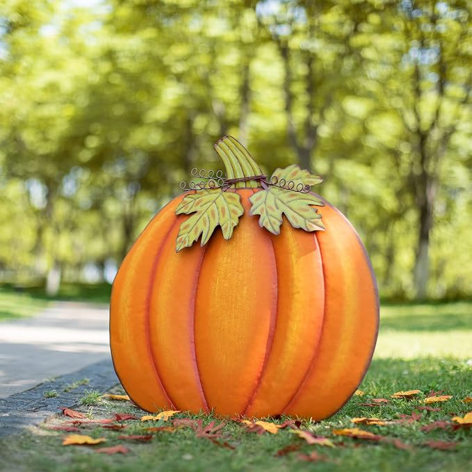 Glitzhome 37.5"H Fall Decorative Yard Signs with Stakes, Oversized Metal Pumpkin Garden Yard Stake for Home Lawn Yard Pathway Front Door Fall Harvest Thanksgiving Wall Hanging Decor