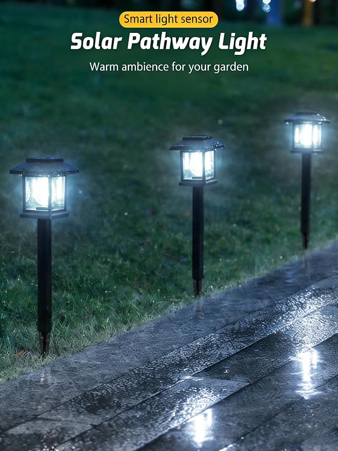 16-Pack Solar Lights Outdoor (Extra-Bright & Smart Auto On/Off), Solar Powered Garden Lights, Waterproof Solar Pathway Lights for Landscape, Path, Yard, Patio, Driveway, Walkway Decor (Cool White)