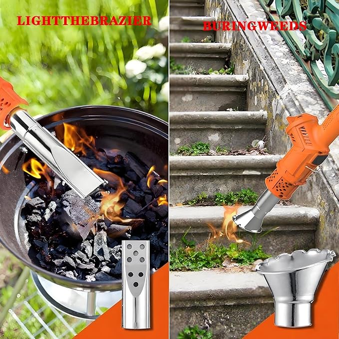 3-in-1 Electric Weed Burner, 2000W Thermal Weeder & Hot Air Gun, 1202℉ Max, 5 Nozzles For Garden Grass, BBQ Ignition, Ice Melting(Orange color)