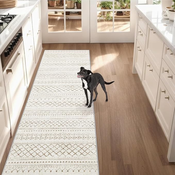 Runner Rug 2x5 Boho Geometric Area Rugs: Small Washable Kitchen Entryway Rug, Soft Non Slip Moroccan Long Hallway Rugs for Bedroom Bathroom Laundry Entryway Staircase Foyer(Brown,2X5)