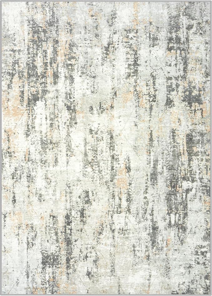 6x9 Area Rugs for Living Room: Washable Abstract Grey Brown Badroom Carpet | Non-slip TPE backing makes this washable soft low-pile rug safe & durable, Pet-friendly decor for dining room,nursery,office