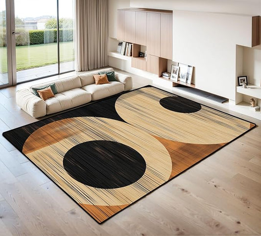 9x12 Area Rugs for Living Room Mid Century Boho Modern Geometric Black Brown Bohemian Abstract Half Washable Large Area Rug for Bedroom Non Slip Outdoor Carpets Soft Mats Kitchen Home Office Decor