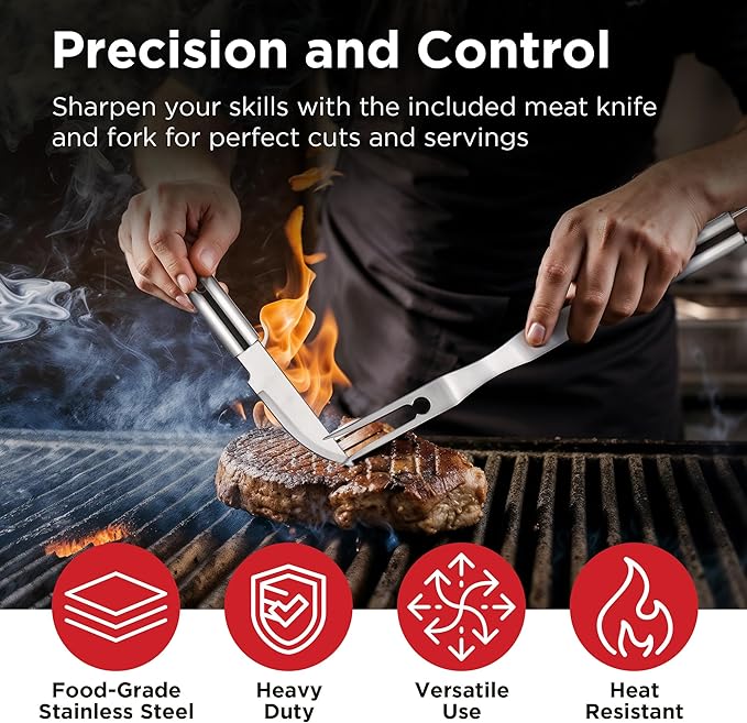 Kaluns Fathers Day BBQ Accessories, Complete Grill Set Grilling Gifts, 40 Pcs Premium Heavy Duty Stainless Steel Barbecue Grill Accessories for Outdoor Grill, Gifts for Dad