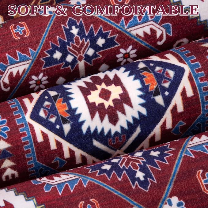 SERISSA 2x3 Washable Non Slip Boho Small Area Rug for Entryway | Ultra Soft Vintage Oriental Carpet Low-Pile Burgundy Navy Indoor Mat for Bedroom Kitchen Bathroom Entrance Floor