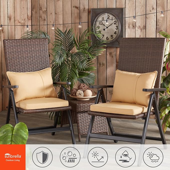 Sunbrella 17 in. Square Outdoor Corded Chair Pad, Canvas Wheat