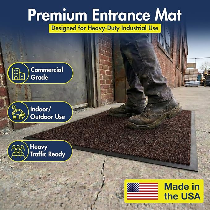 Notrax 109 Industrial Door Mat, 2' x 3' Small Entrance Mat, Heavy Duty Commercial Rugs for Entryway, Welcome Lobbies, Garage, and Mudroom, Made in the USA, Brown, Brush Step 109S0023BR