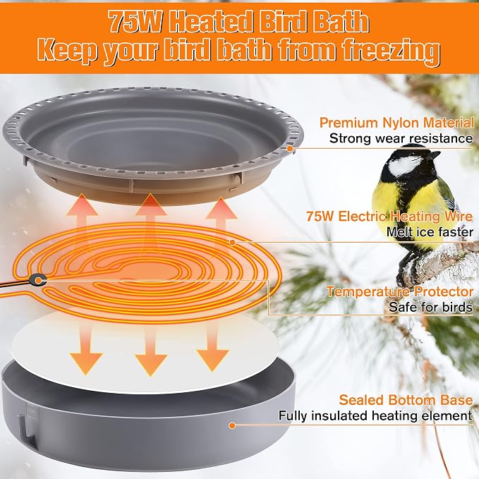 Saillong Bird Baths for Outdoors, Bird Bath Bowl Water Feeder Outdoor for Hummingbirds for Garden Yard Patio Lawn, Ideal for Attracting Birds (Handing Style)