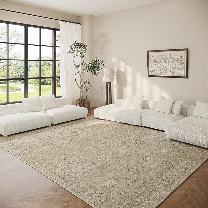 6x9 Area Rugs for Living Room: Washable Rug Non Slip Low Pile Soft Faux Wool Non Shedding Distressed Vintage Boho Large Area Rugs for Bedroom Dining Room Kitchen Nursery Under Table Farmhouse Office