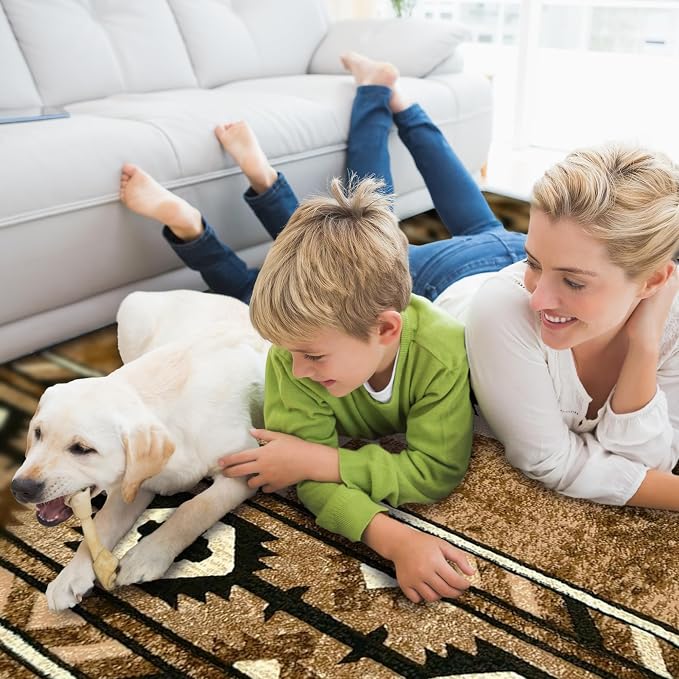 YHSF Southwestern Area Rug - Anti Static & Washable - Cigar, 2 ft x 7 ft | Soft Native American Tribal Floor Rugs for Living Room, Bedroom, Hallways, and More - Easy-to-Clean Home Decors