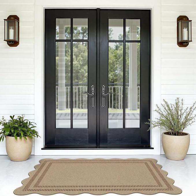 Modern Easy Jute Outdoor Patio Rug, 3x5 Washable Rugs for Entryway Office Farmhouse Classroom Carpet, Contemporary Non Slip Front Door Mat for Porch Guestroom Room Decor