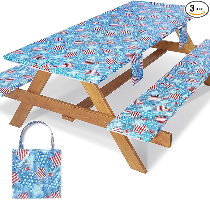 Jobunai Picnic Table Cover with Bench Covers 6 Feet Water Proof Camping Table Clothes with Elastic Edges Rv Patio Equipment for Outside Campers Car Travel Gadgets Funny Gift for Who Have Everything