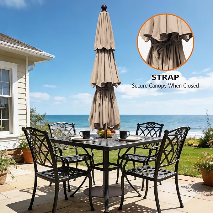 EliteShade USA 10-Year-Non-Fading 10ft 3-Tier Market Patio Umbrella, Commercial Grade Outdoor Table Umbrella with Crank Open, Windproof & UPF 50+ UV Protection, Heavy Duty Ventilation for Garden, Deck, Pool, Backyard, Beach & Bistro, Heather Beige
