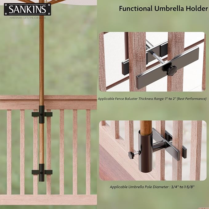 Patio Umbrella Holder for Deck Railing, Adjustable Patio Umbrella Base Outdoor Umbrella Stand, Patio Umbrella Clamp Deck Umbrella Mount for Balcony, Patio Railing