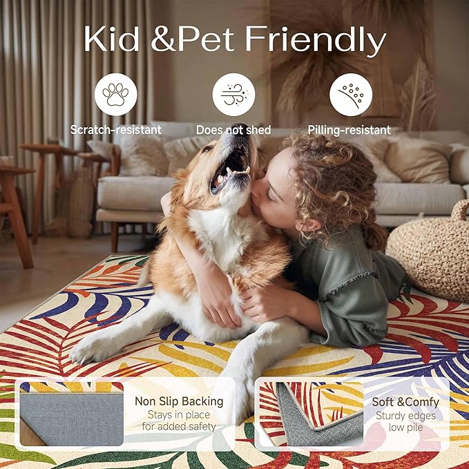 6x9 Indoor Outdoor Area Rug Washable Patio Rug Multicolored Non Slip Non Shedding Waterproof Carpet for Living Room Bedroom Porch Backyard Deck Balcony RV Camping Garden Picnic